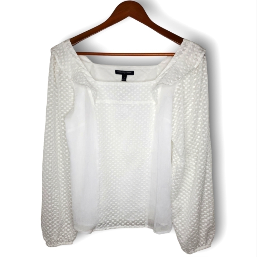 AMERICAN Eagle Outfitters White Mixed Fabric Square Neck Long Sleeve Top Size S